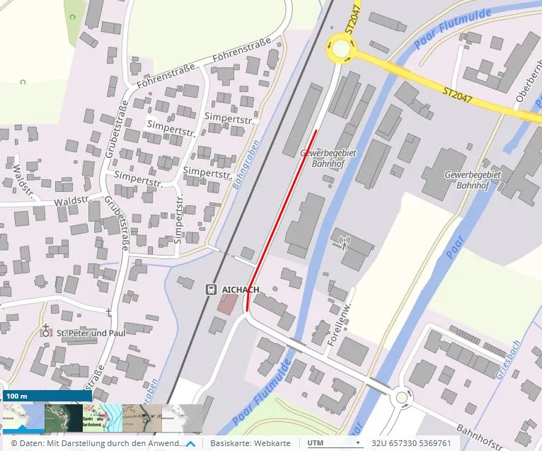 Sperrung Bahnhofstraße - hier ist eine Karte zu sehen mit der Sperrung darin rot markiert